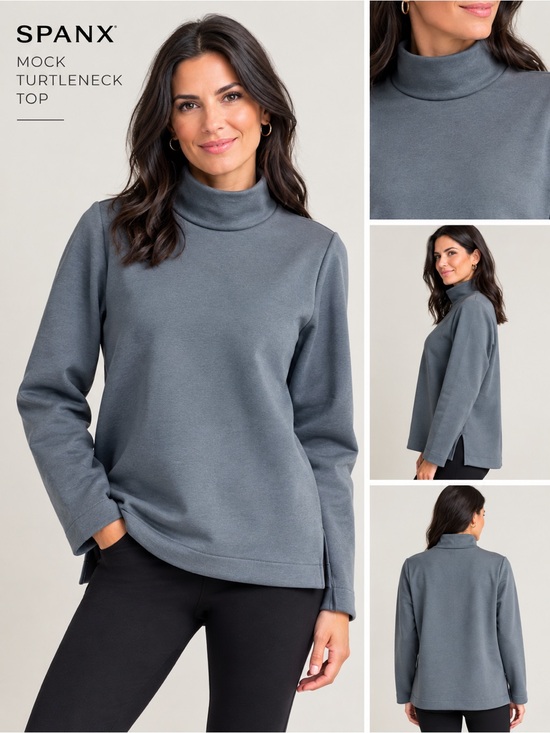 SPANX Sweaters - NWT SPANX AirEssentials Luxe Mock Neck Turtleneck Top Steel Blue Size-XL